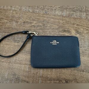 Coach Navy Blue Genuine Leather Wristlet